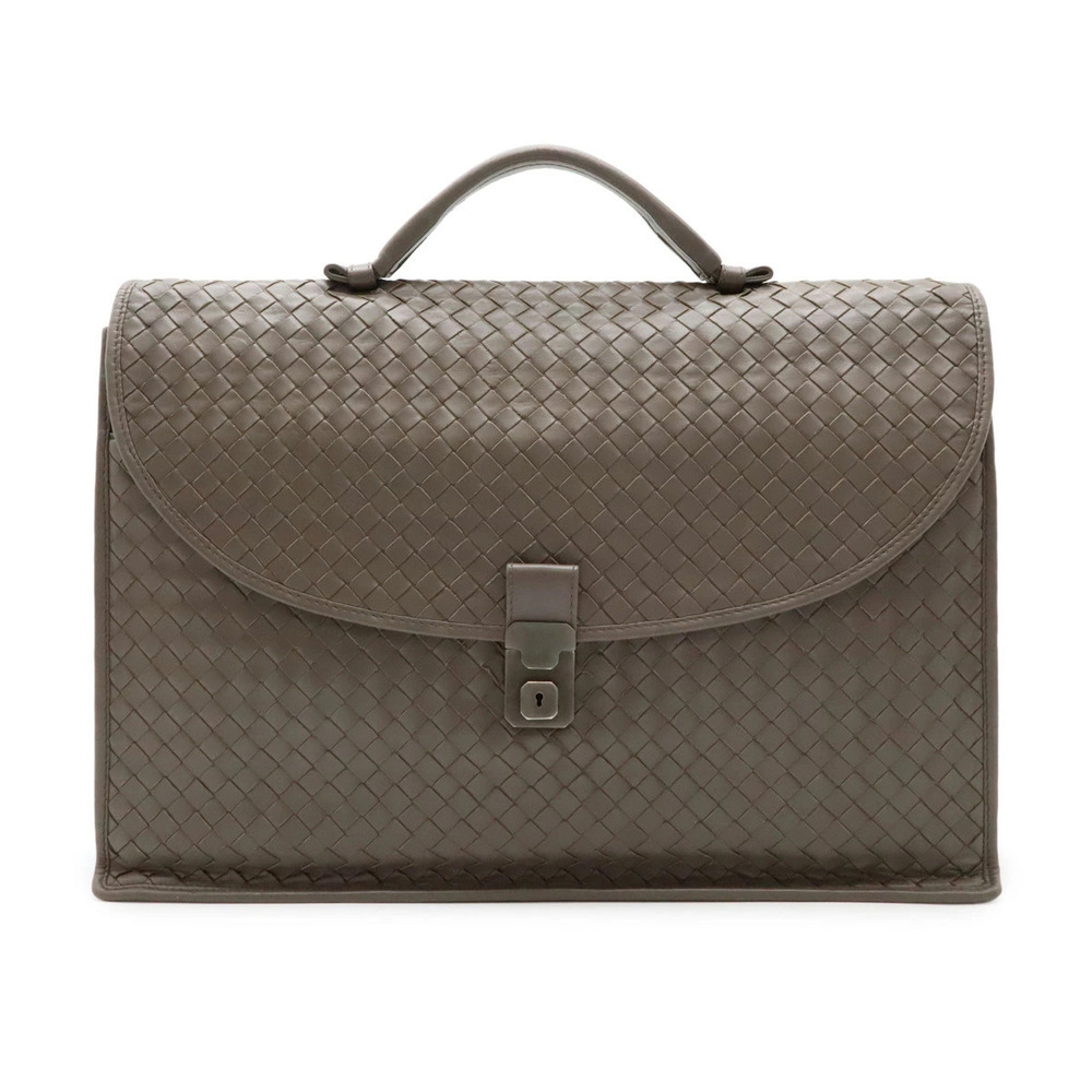 BOTTEGA VENETA Intrecciato Business Bag Briefcase Leather Greige Gray Key